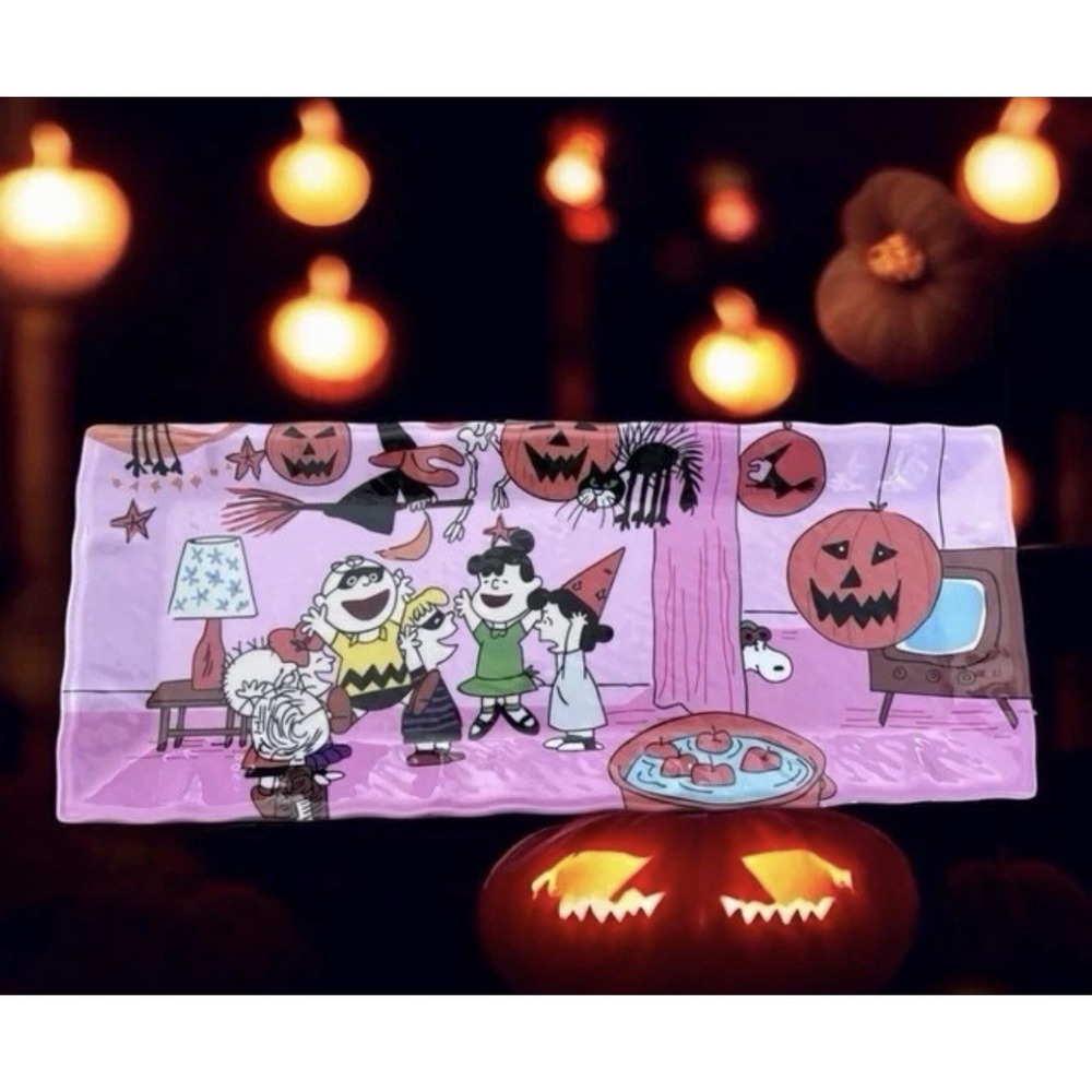 Peanuts Snoopy & Gang Halloween Party Pink 100% MELAMINE SERVING TRAY 19" x 8" - Picture 6 of 7